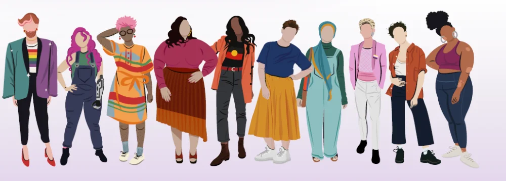Illustration of a diverse group of people, from the She's A Crowd case study