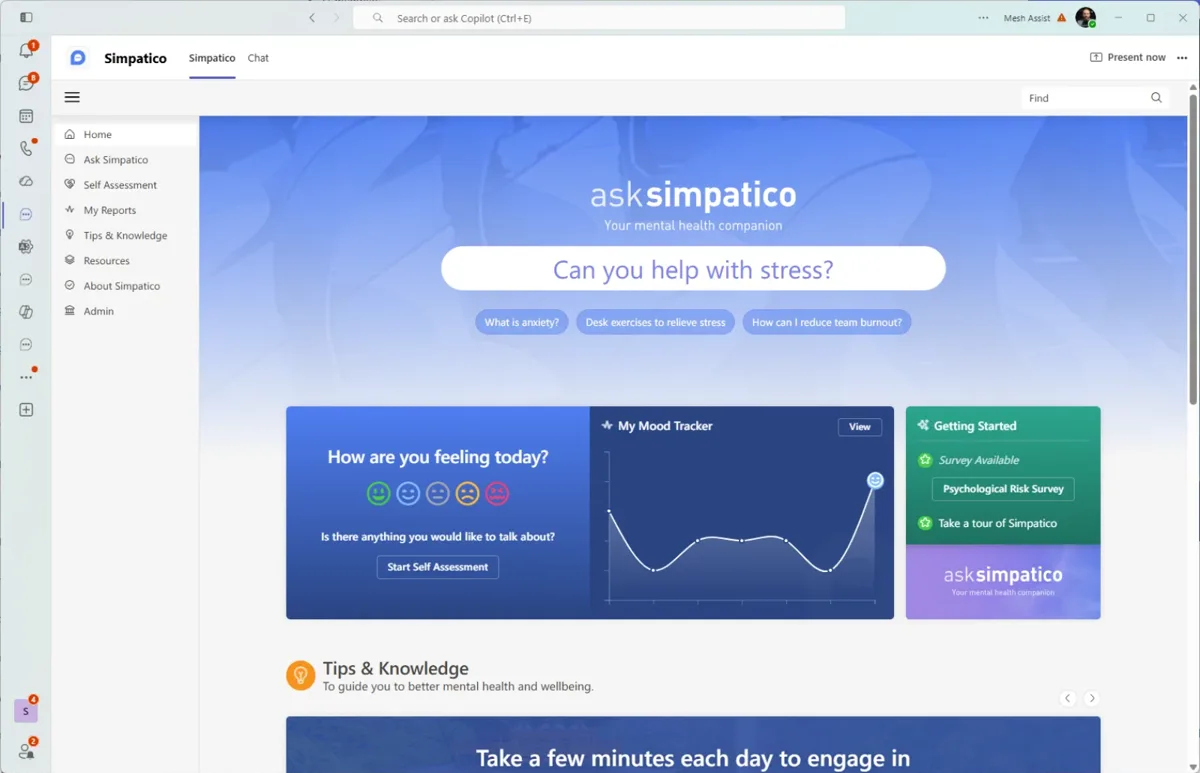 Simpatico running inside Microsoft Teams